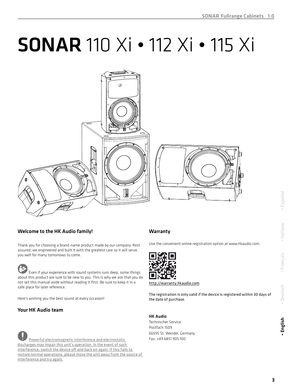 HK Audio SONAR 110 Xi 2-Way 800W 10" Powered Speaker User Manual | Page 3 / 72