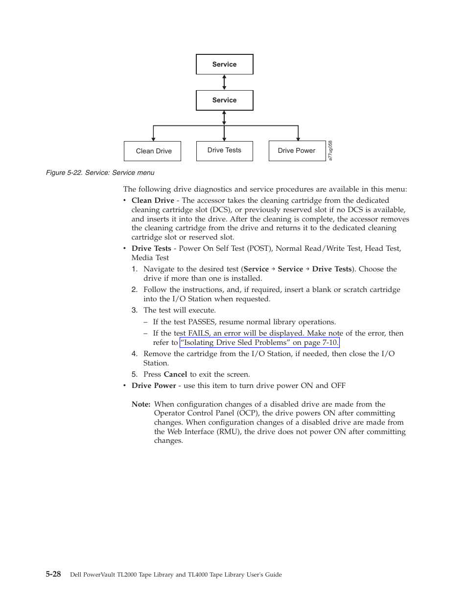Service, Menu | Dell TL2000 User Manual | Page 114 / 264