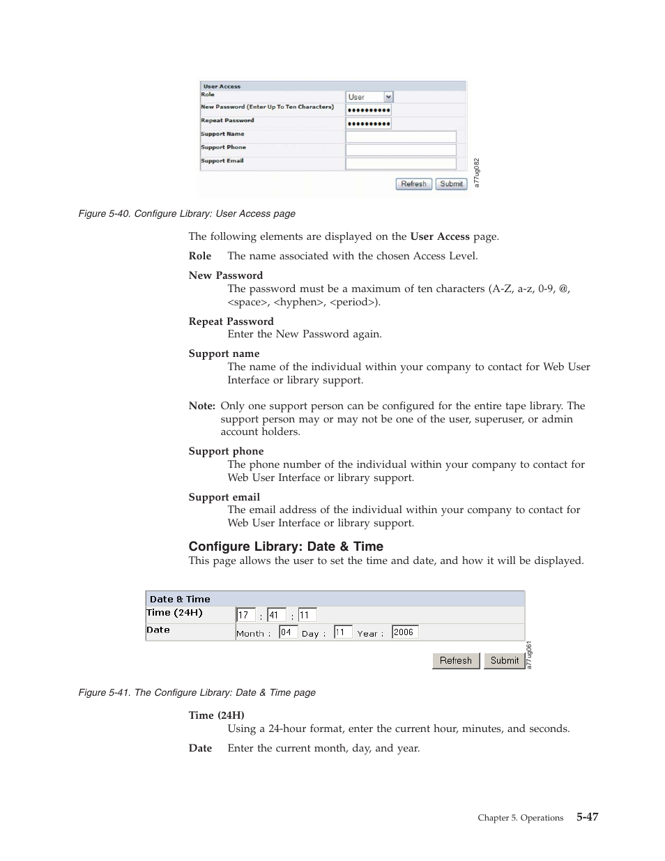 Configure library: date & time, Configure, Library | User, Access, Date, Time | Dell TL2000 User Manual | Page 133 / 264
