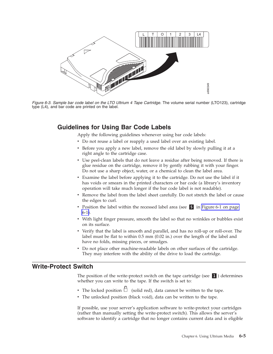 Guidelines for using bar code labels, Write-protect switch, Guidelines | Using, Code, Labels, Write-protect, Switch, Sample, Label | Dell TL2000 User Manual | Page 149 / 264