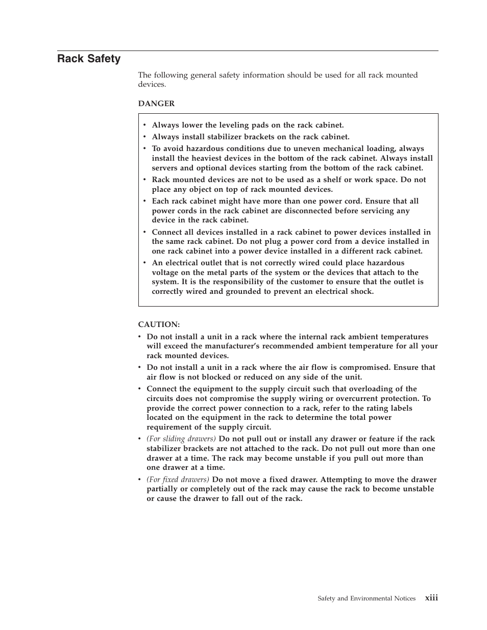 Rack safety, Rack, Safety | Xiii | Dell TL2000 User Manual | Page 15 / 264