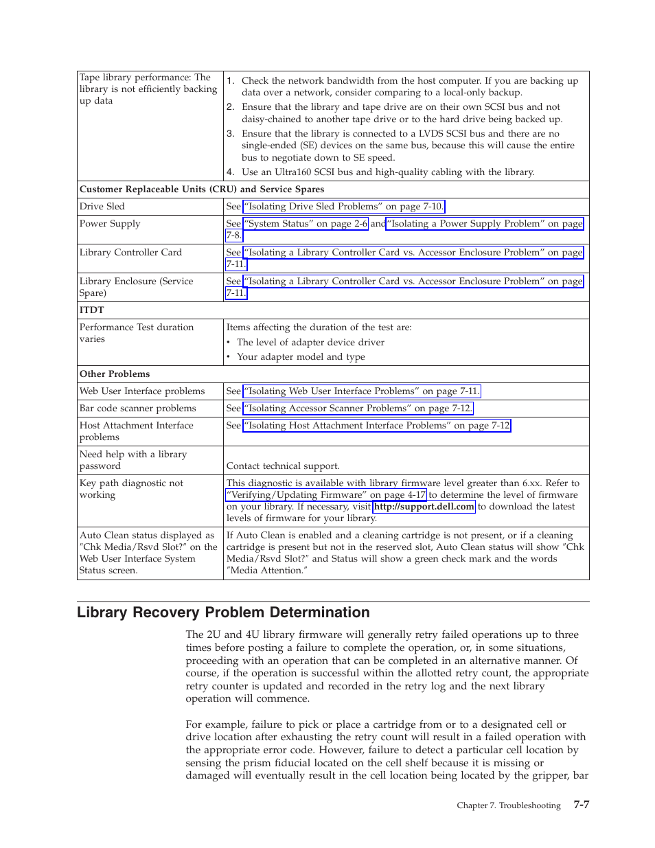 Library recovery problem determination, Library, Recovery | Problem, Determination | Dell TL2000 User Manual | Page 161 / 264