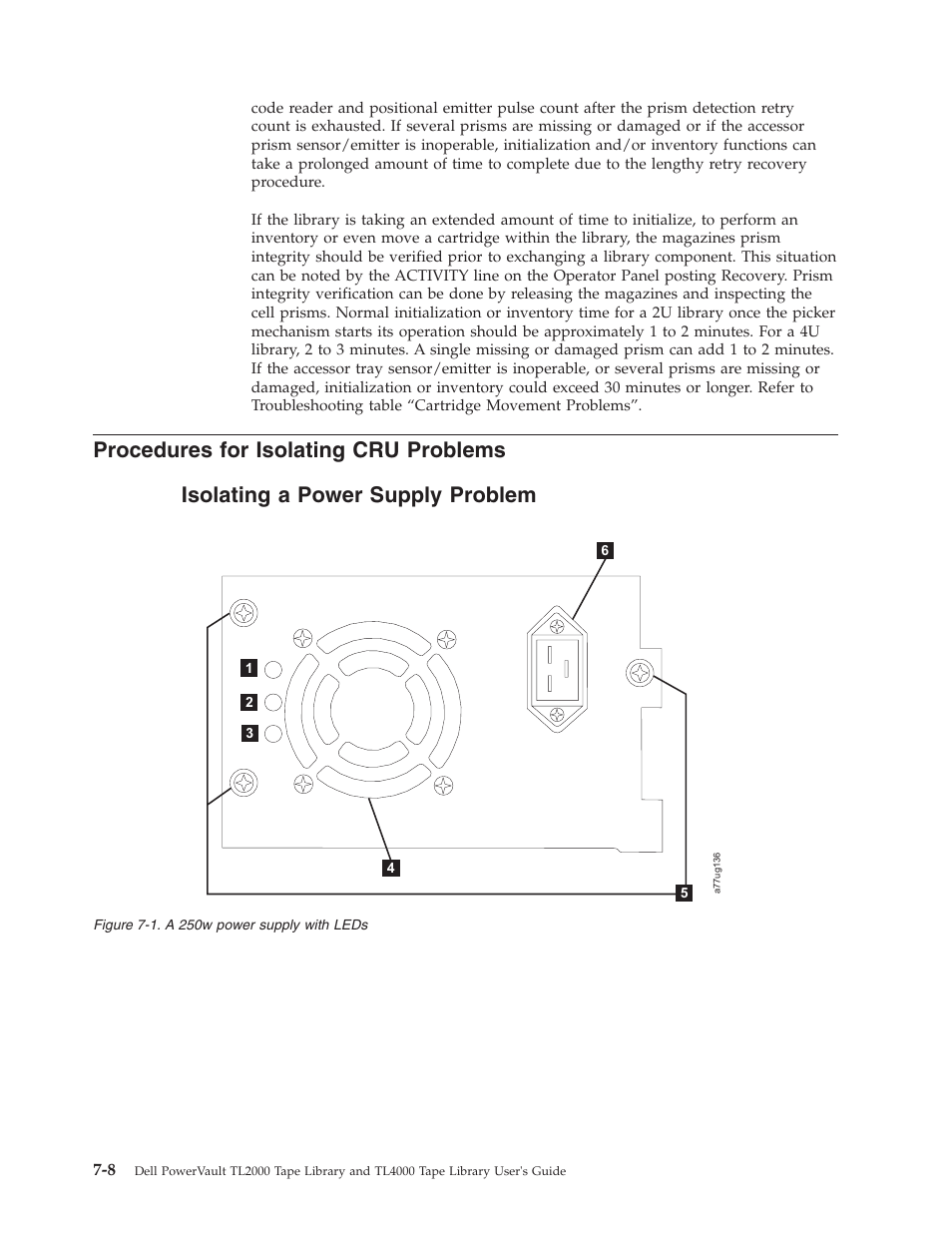 Procedures for isolating cru problems, Isolating a power supply problem, Procedures | Isolating, Problems, Power, Supply, Problem, 250w, With | Dell TL2000 User Manual | Page 162 / 264