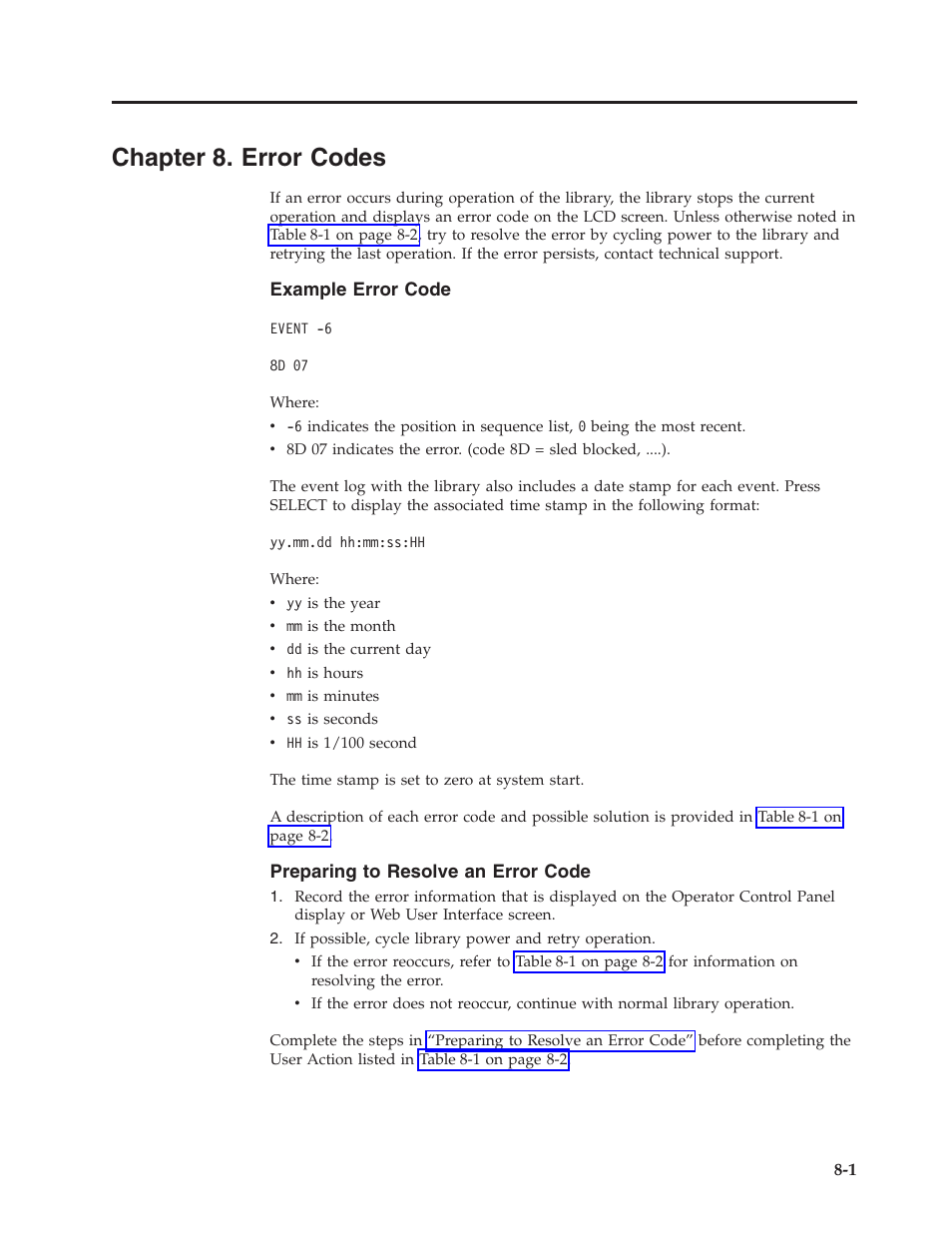 Chapter 8. error codes, Chapter, Error | Codes | Dell TL2000 User Manual | Page 169 / 264