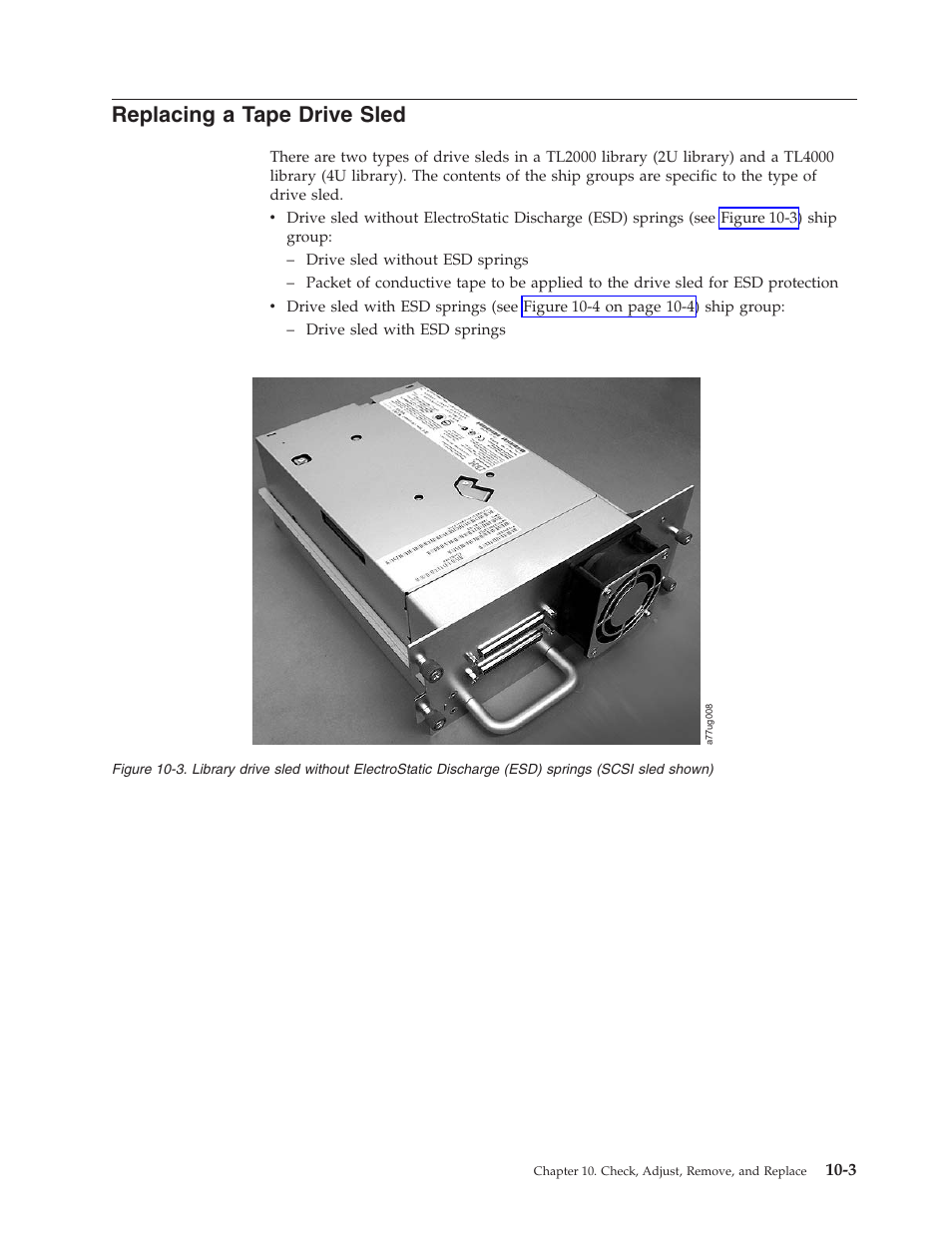 Replacing a tape drive sled, Replacing, Tape | Drive, Sled, Library, Without, Electrostatic, Discharge, Esd) | Dell TL2000 User Manual | Page 189 / 264