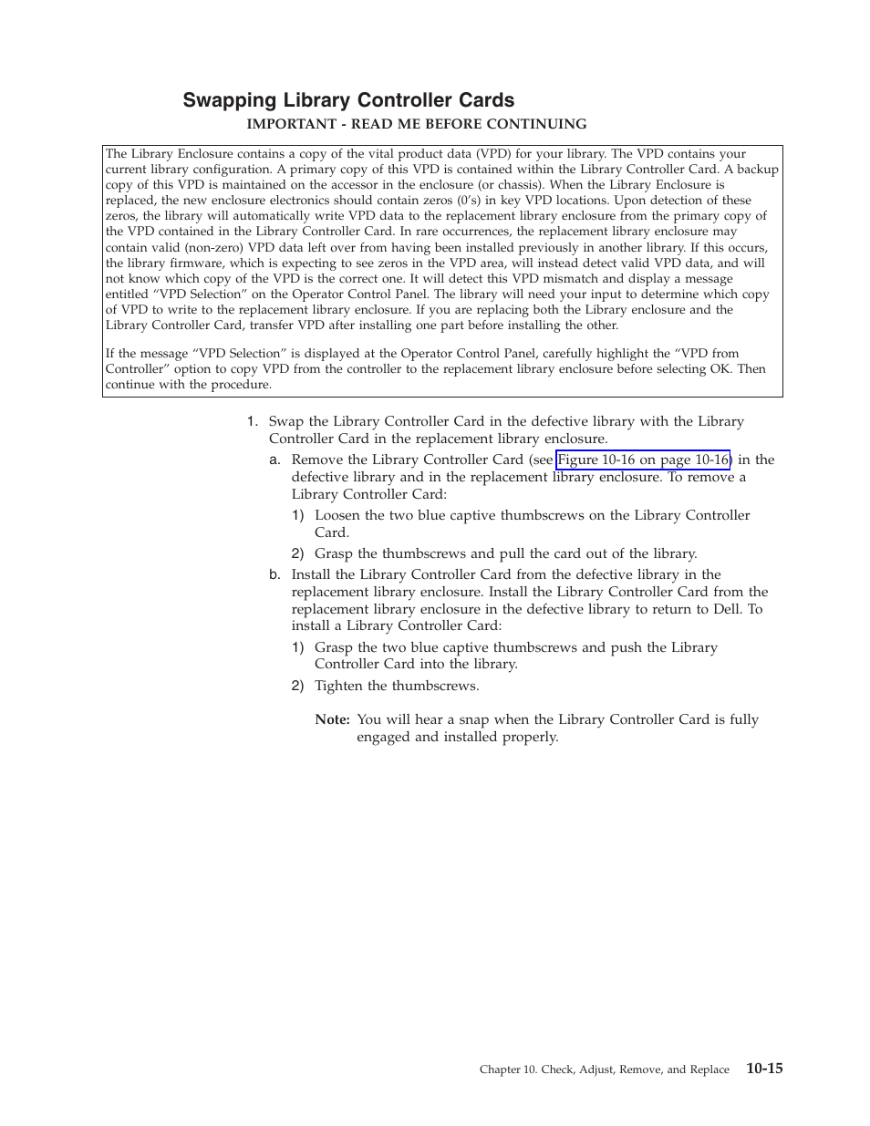 Swapping library controller cards, Swapping, Library | Controller, Cards | Dell TL2000 User Manual | Page 201 / 264