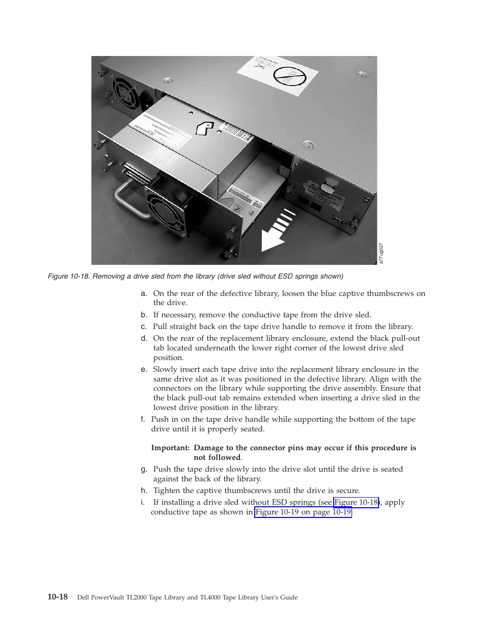 Removing, Drive, Sled | From, Library, Without, Springs, Shown) | Dell TL2000 User Manual | Page 204 / 264