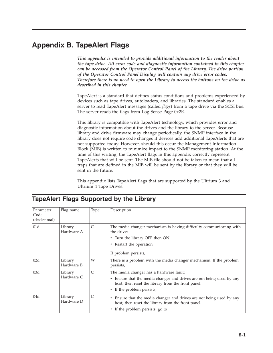 Appendix b. tapealert flags, Tapealert flags supported by the library, Appendix | Tapealert, Flags, Supported, Library | Dell TL2000 User Manual | Page 219 / 264