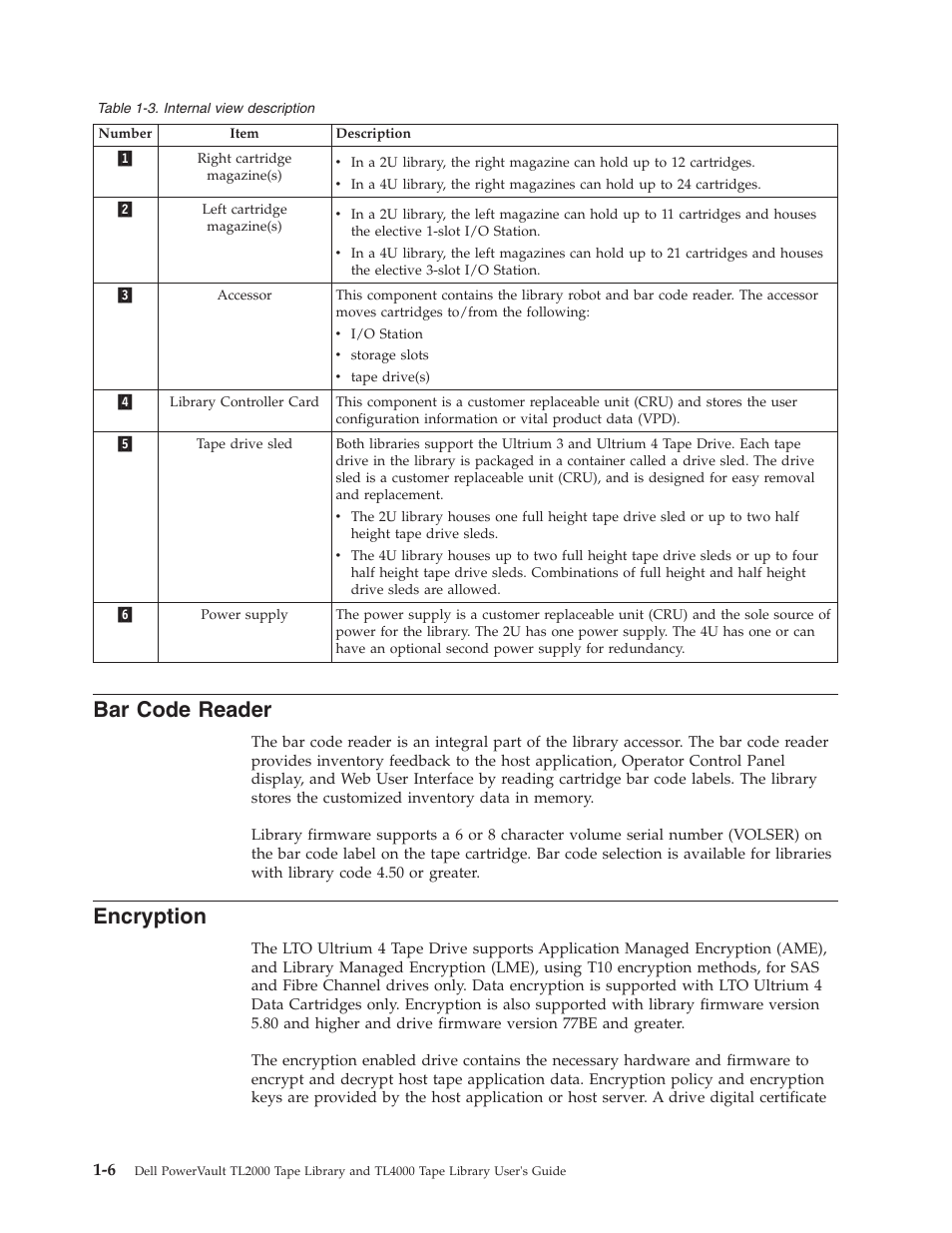Bar code reader, Encryption, Code | Reader, Internal, View, Description | Dell TL2000 User Manual | Page 24 / 264