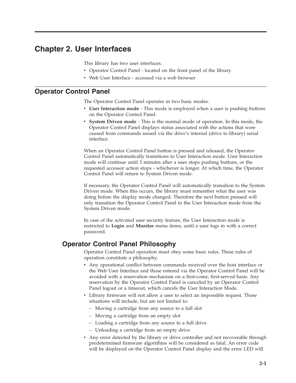 Chapter 2. user interfaces, Operator control panel, Operator control panel philosophy | Chapter, User, Interfaces, Operator, Control, Panel, Philosophy | Dell TL2000 User Manual | Page 33 / 264