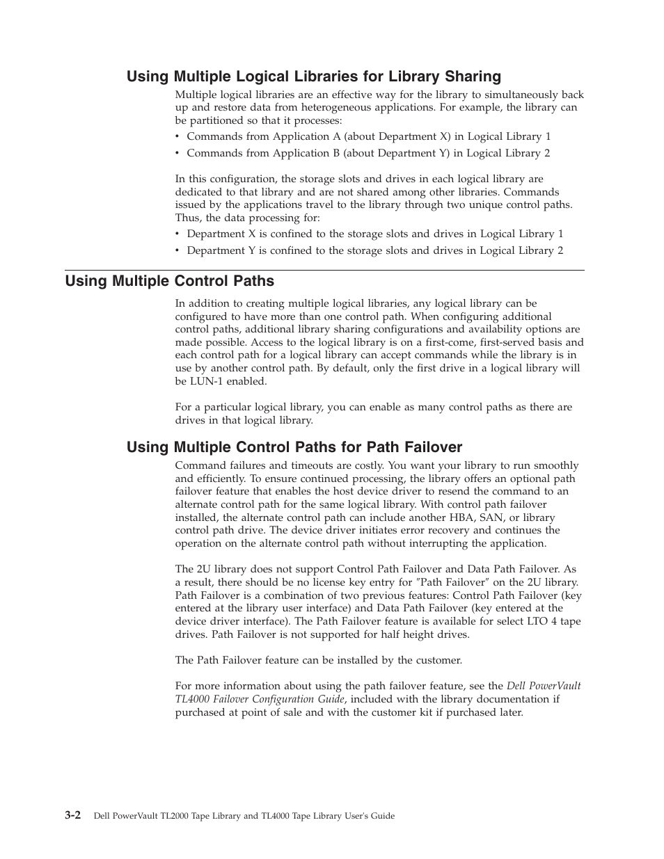 Using multiple control paths, Using multiple control paths for path failover, Using | Multiple, Logical, Libraries, Library, Sharing, Control, Paths | Dell TL2000 User Manual | Page 42 / 264