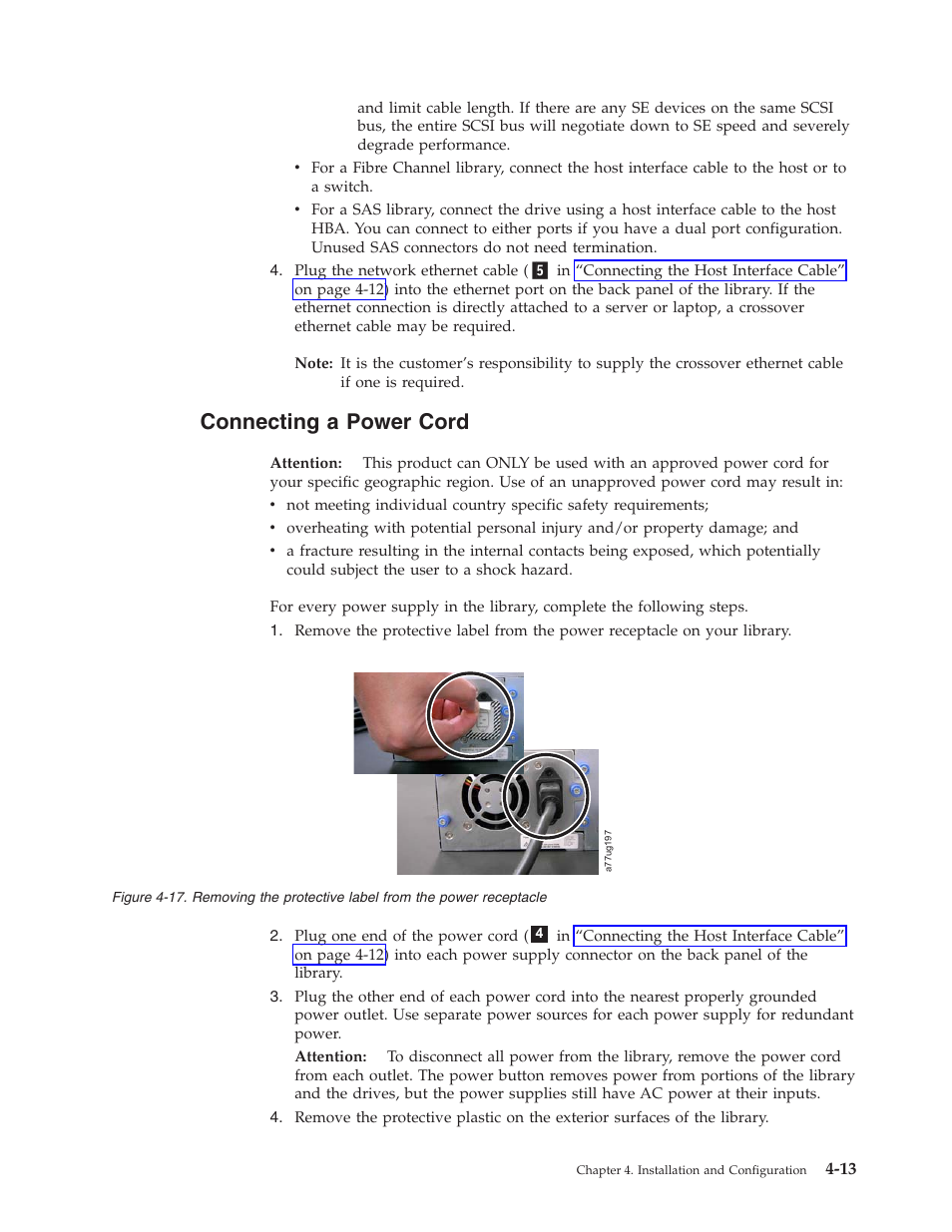 Connecting a power cord, Connecting, Power | Cord, Removing, Protective, Label, From, Receptacle | Dell TL2000 User Manual | Page 63 / 264