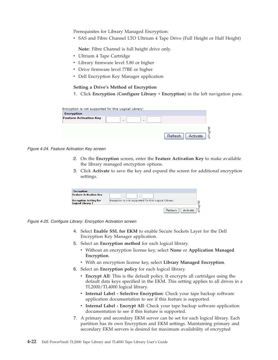 Feature, Activation, Screen | Configure, Library, Encryption | Dell TL2000 User Manual | Page 72 / 264