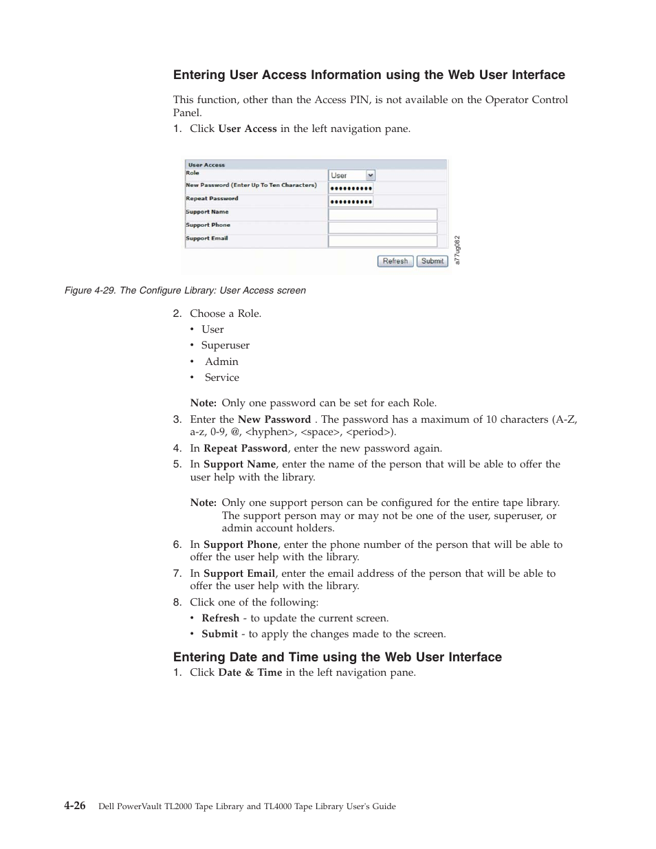 Configure, Library, User | Access, Screen, Entering, Information, Using, Interface, Date | Dell TL2000 User Manual | Page 76 / 264