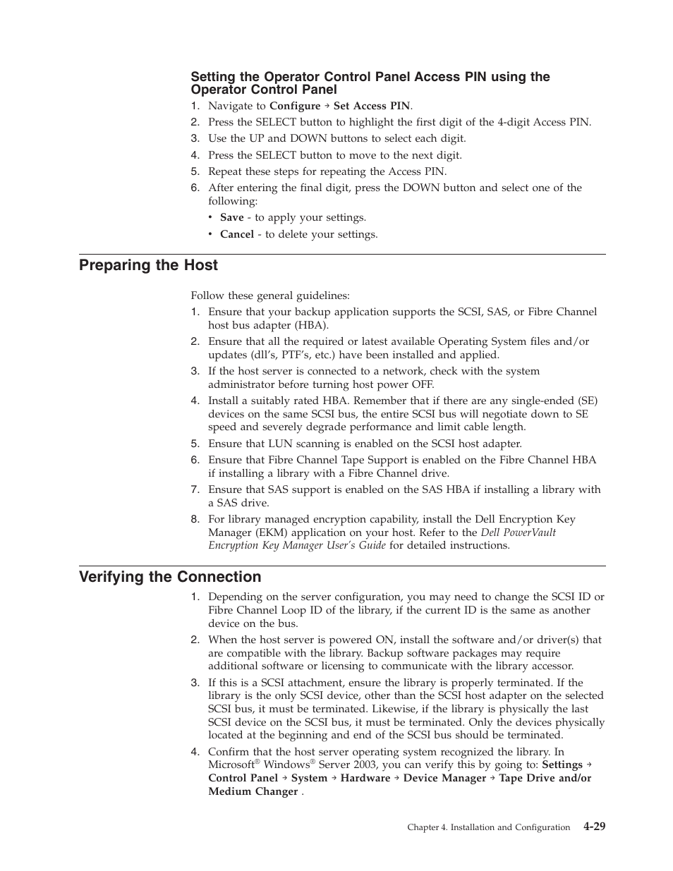 Preparing the host, Verifying the connection, Preparing | Host, Verifying, Connection | Dell TL2000 User Manual | Page 79 / 264