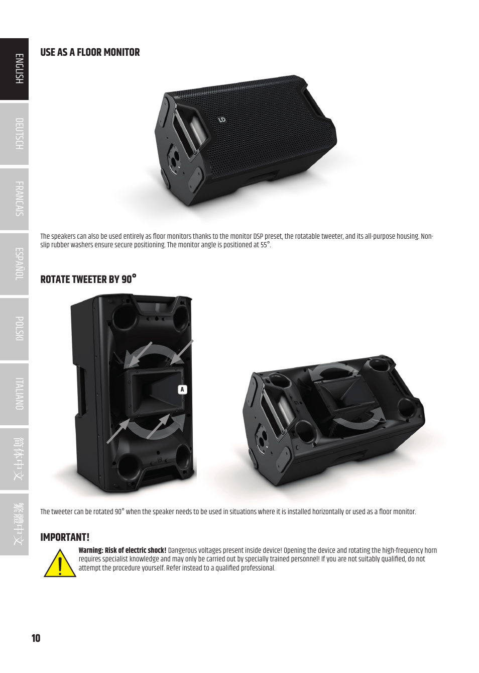 LD Systems ICOA 15 A BT Two-Way 15" Coaxial 1200W Powered Portable PA Speaker with Bluetooth User Manual | Page 10 / 92