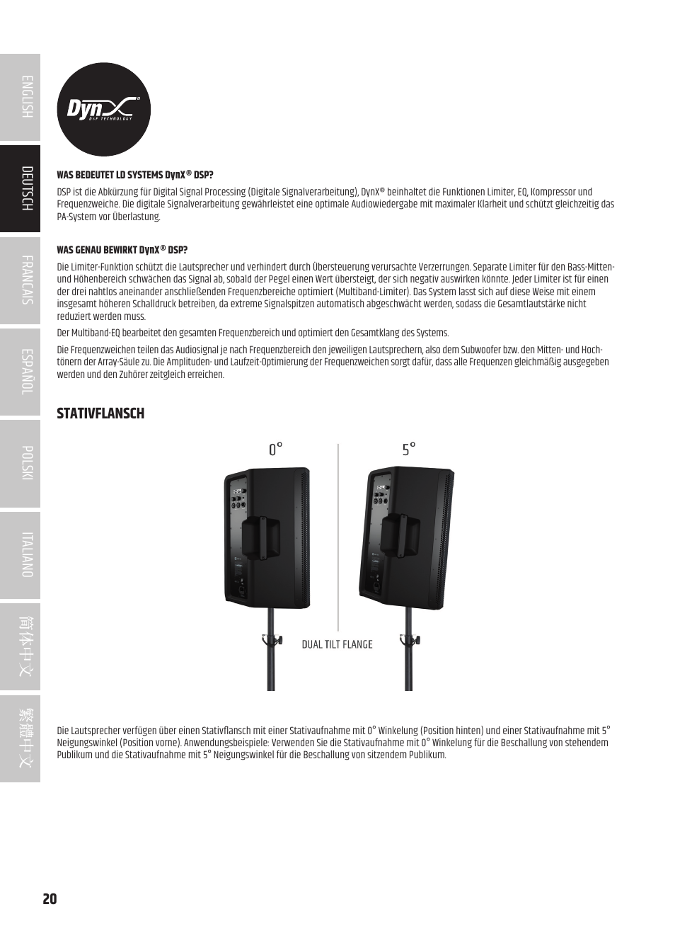 Stativflansch | LD Systems ICOA 15 A BT Two-Way 15" Coaxial 1200W Powered Portable PA Speaker with Bluetooth User Manual | Page 20 / 92