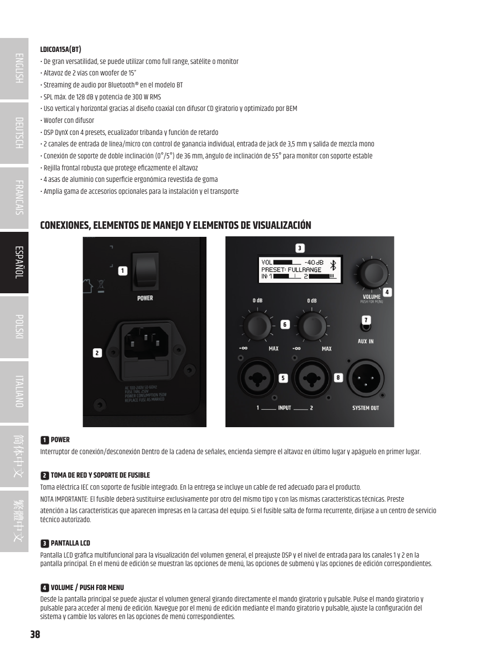 LD Systems ICOA 15 A BT Two-Way 15" Coaxial 1200W Powered Portable PA Speaker with Bluetooth User Manual | Page 38 / 92