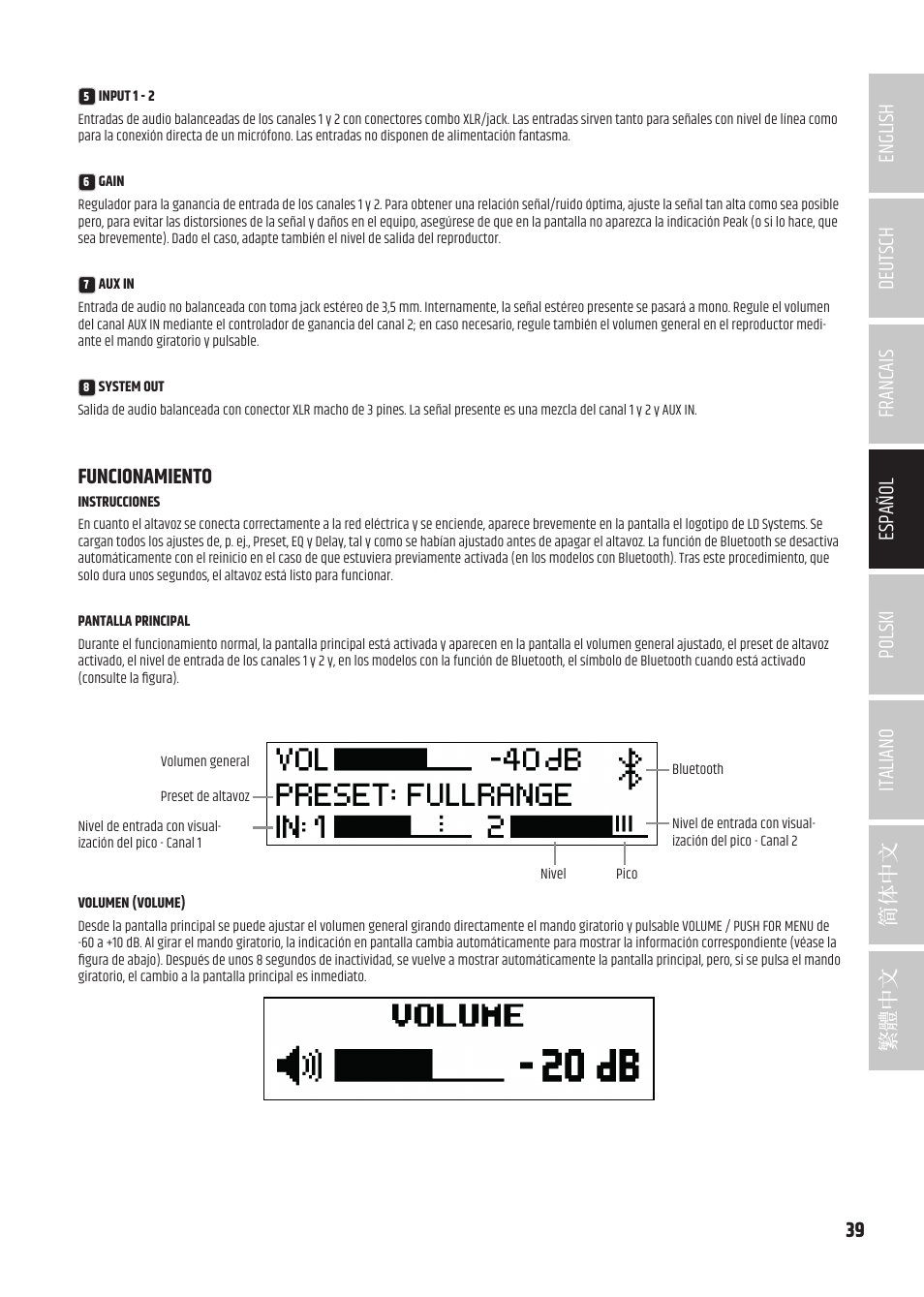 Funcionamiento | LD Systems ICOA 15 A BT Two-Way 15" Coaxial 1200W Powered Portable PA Speaker with Bluetooth User Manual | Page 39 / 92