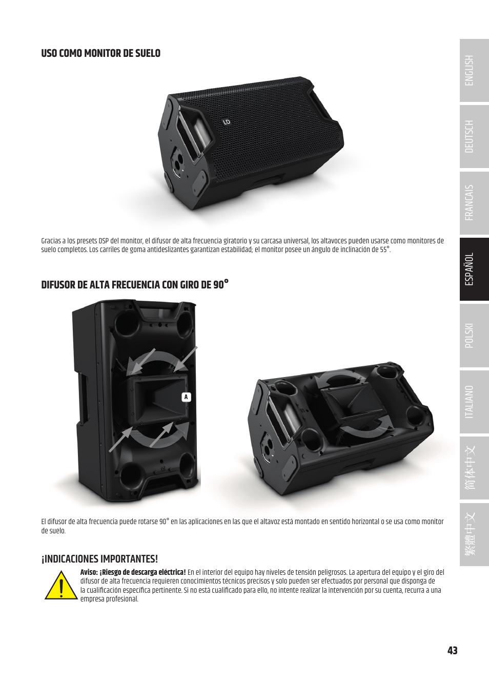 LD Systems ICOA 15 A BT Two-Way 15" Coaxial 1200W Powered Portable PA Speaker with Bluetooth User Manual | Page 43 / 92