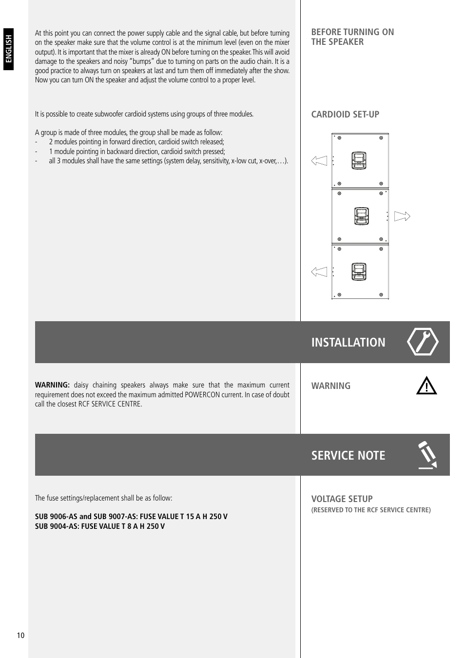 Installation | RCF SUB 9007-AS Active 2 x 21" Subwoofer with RDNet Control User Manual | Page 10 / 20