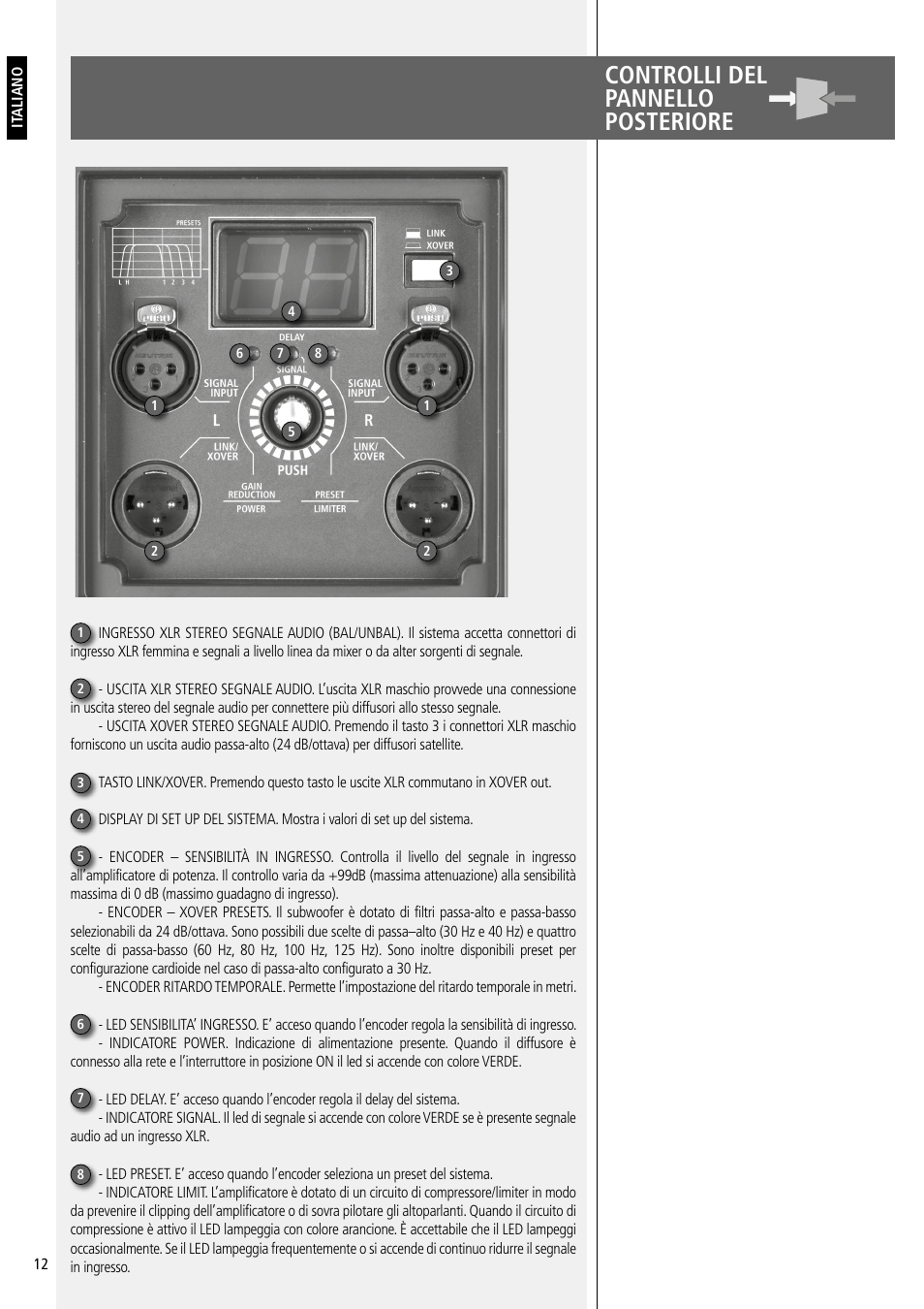 Controlli del pannello posteriore | RCF SUB 8003-AS II 2200W Powered 18" Subwoofer User Manual | Page 12 / 16