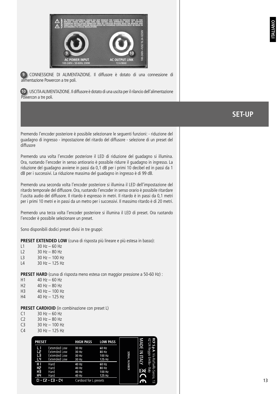 Set-up | RCF SUB 8003-AS II 2200W Powered 18" Subwoofer User Manual | Page 13 / 16
