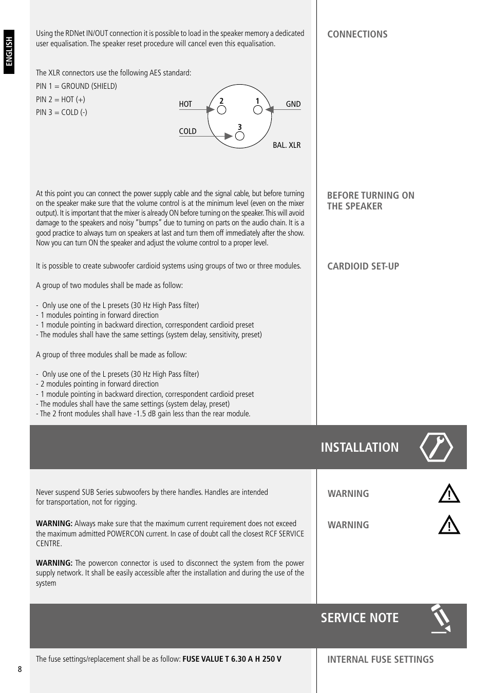 RCF SUB 8003-AS II 2200W Powered 18" Subwoofer User Manual | Page 8 / 16