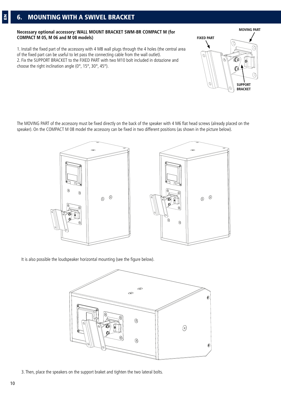 Mounting with a swivel bracket | RCF COMPACT M 08 Passive 2-Way Speaker (White) User Manual | Page 10 / 28