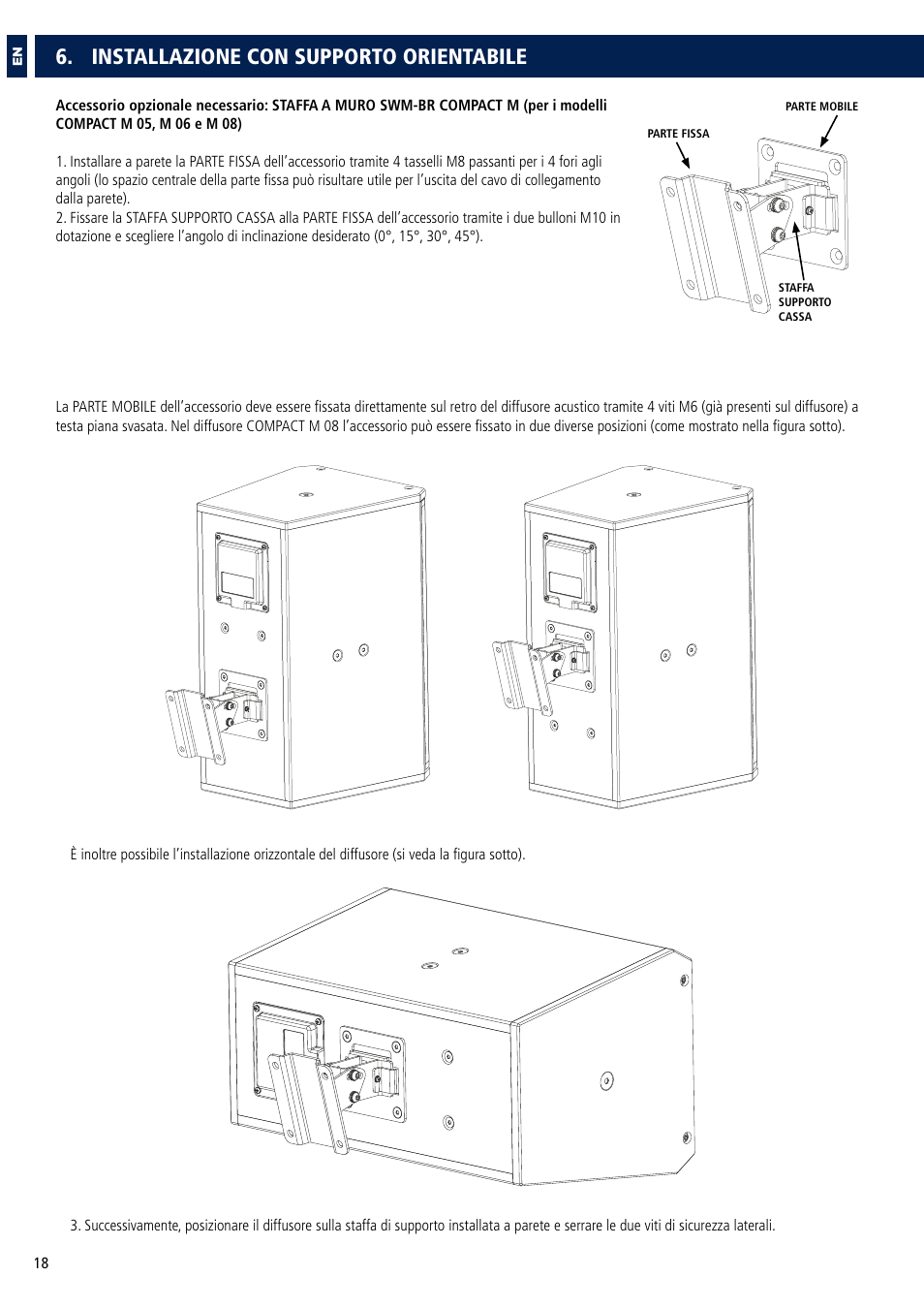 Installazione con supporto orientabile | RCF COMPACT M 08 Passive 2-Way Speaker (White) User Manual | Page 18 / 28