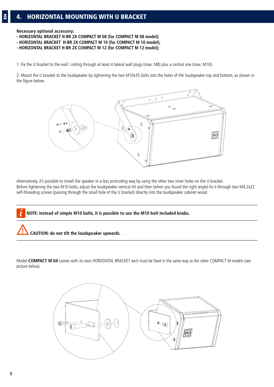 Horizontal mounting with u bracket | RCF COMPACT M 08 Passive 2-Way Speaker (White) User Manual | Page 8 / 28