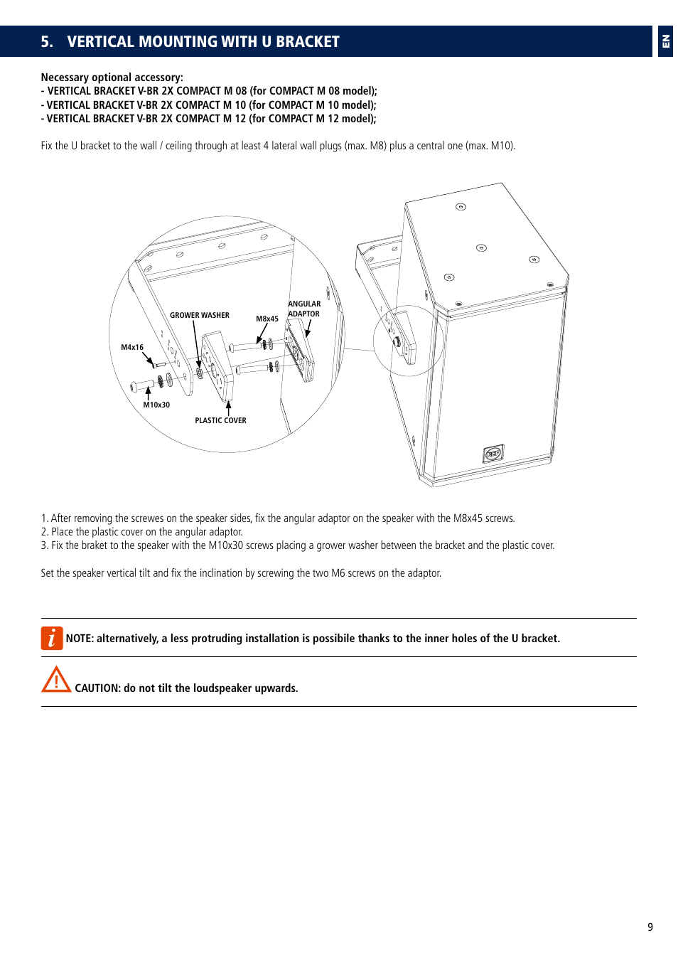 Vertical mounting with u bracket | RCF COMPACT M 08 Passive 2-Way Speaker (White) User Manual | Page 9 / 28