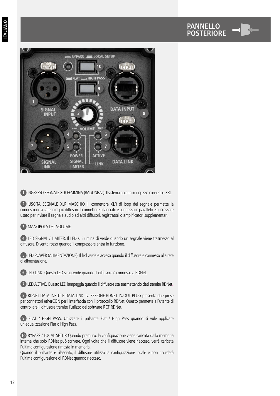 Rear panel pannello posteriore | RCF TT20-CXA Active Dual 8" 2-Way 1000W Monitor User Manual | Page 12 / 16