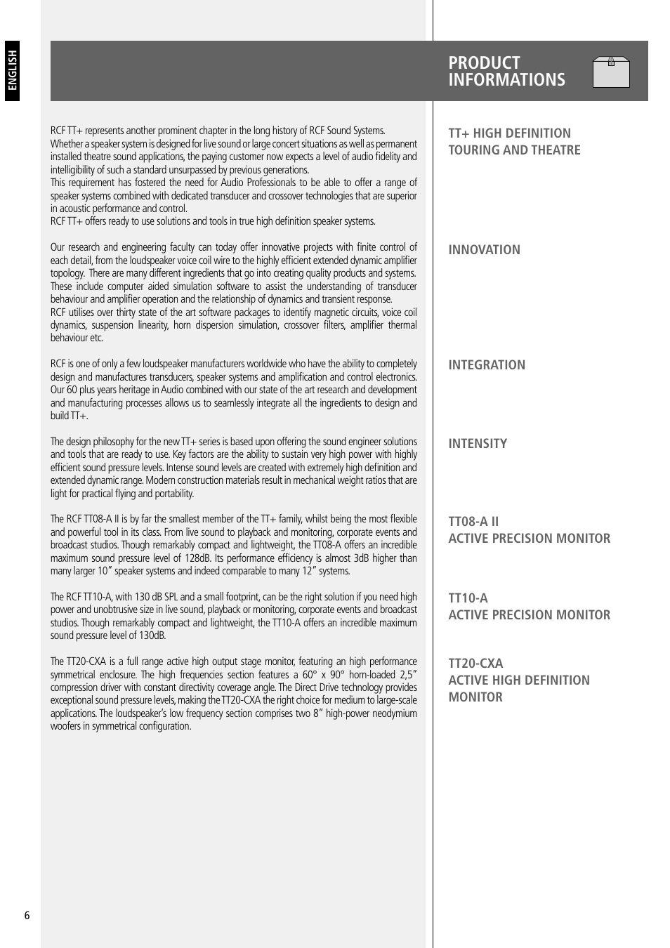 Product informations | RCF TT20-CXA Active Dual 8" 2-Way 1000W Monitor User Manual | Page 6 / 16