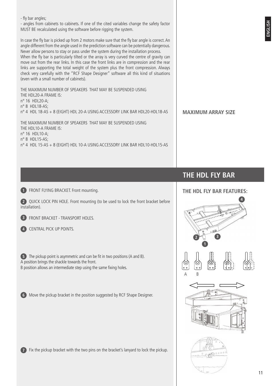 The hdl fly bar | RCF HDL10-A 1400W Dual 8" Active Line Array Module (Black) User Manual | Page 11 / 44