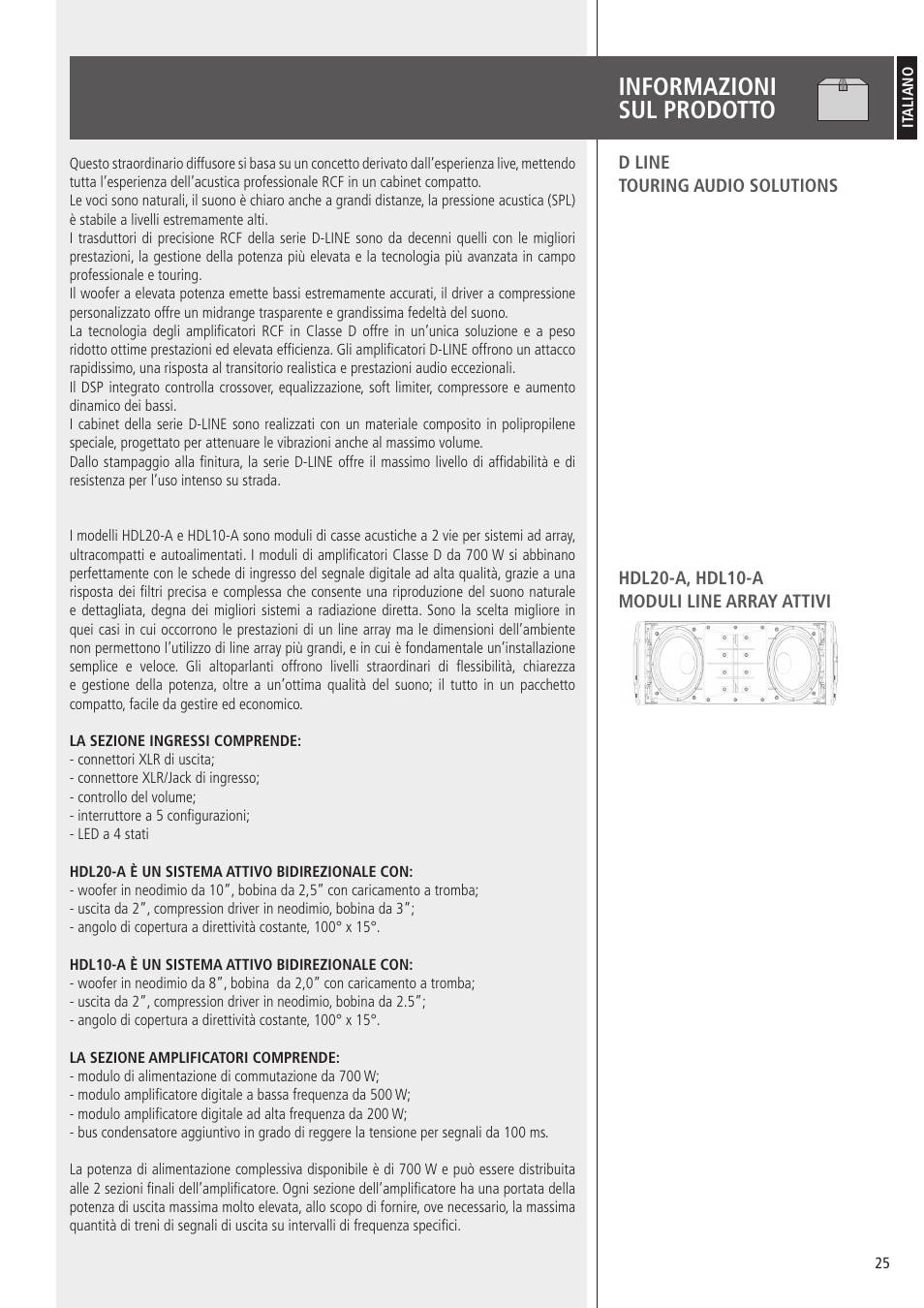Informazioni sul prodotto | RCF HDL10-A 1400W Dual 8" Active Line Array Module (Black) User Manual | Page 25 / 44