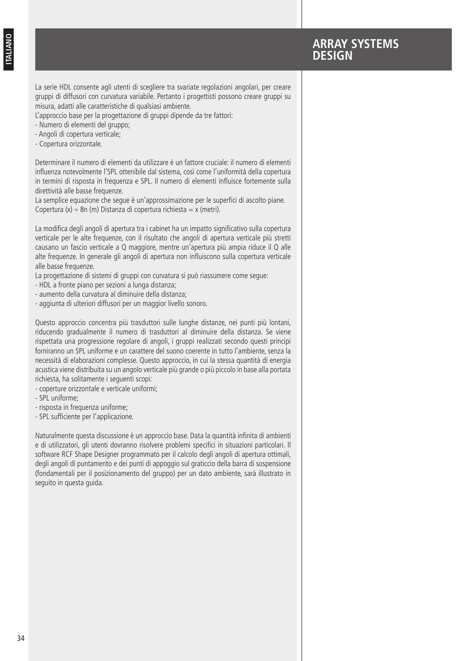 Array systems design | RCF HDL10-A 1400W Dual 8" Active Line Array Module (Black) User Manual | Page 34 / 44