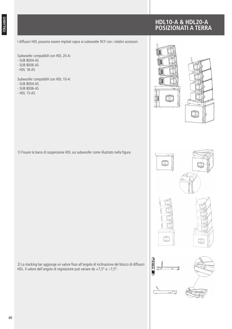 Hdl10-a & hdl20-a posizionati a terra | RCF HDL10-A 1400W Dual 8" Active Line Array Module (Black) User Manual | Page 40 / 44