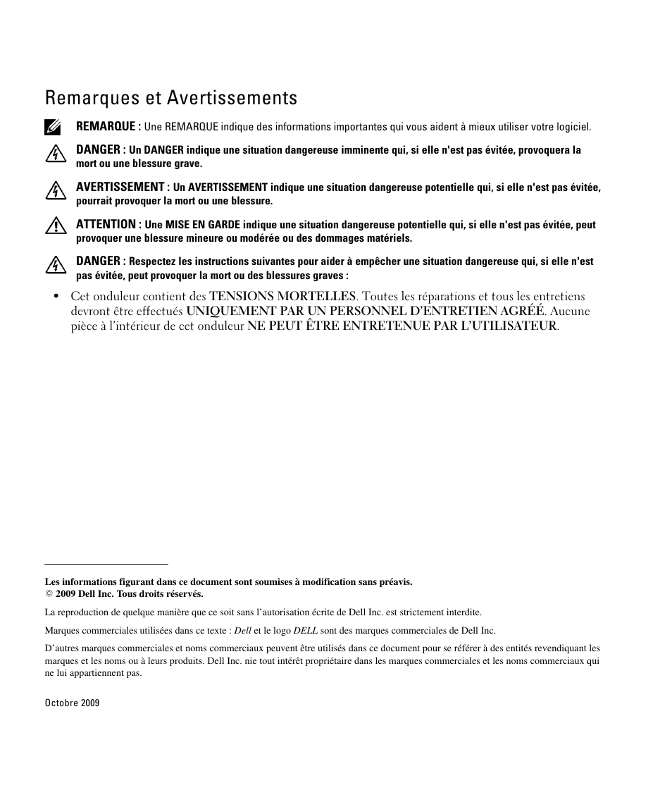 Remarques et avertissements | Dell 1642018871 User Manual | Page 24 / 184