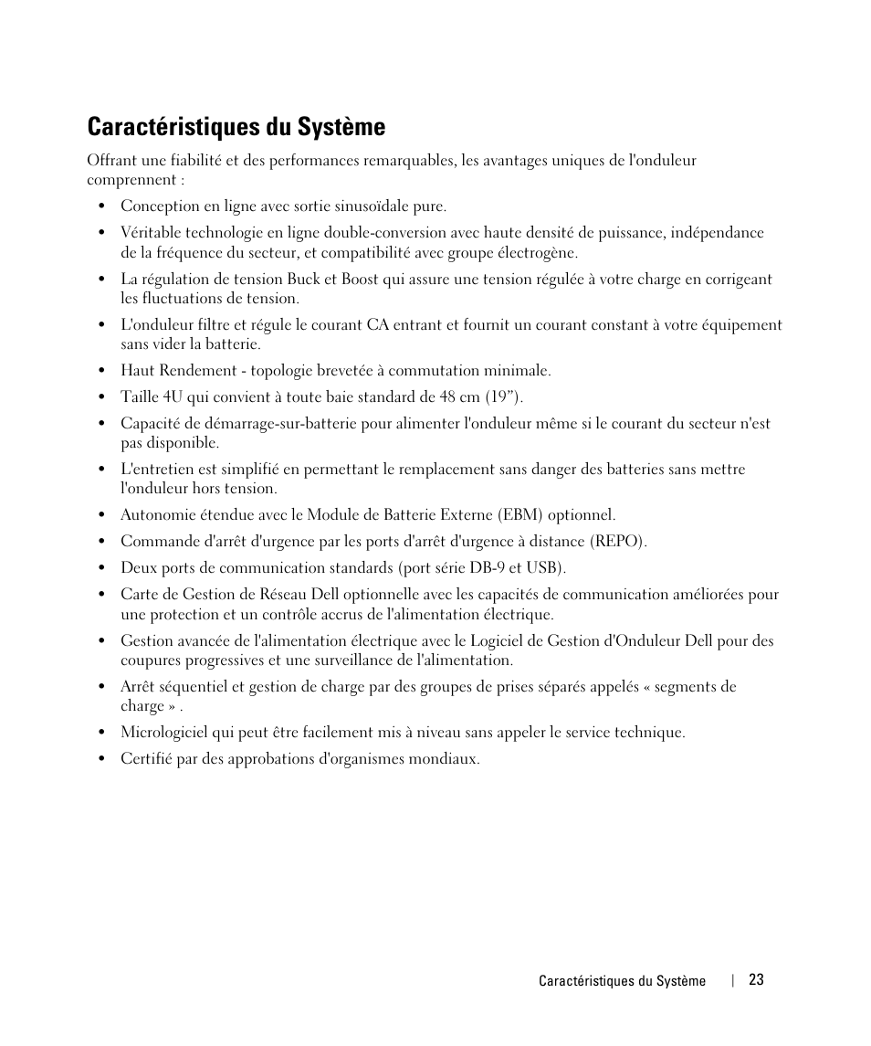 Caractéristiques du système | Dell 1642018871 User Manual | Page 25 / 184