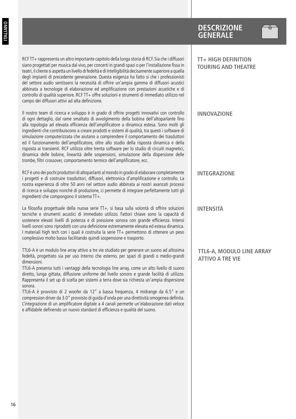 Descrizione generale | RCF Active 2200W 3-Way Line Array Module with 4 Channels of Class-D Amplification User Manual | Page 16 / 24