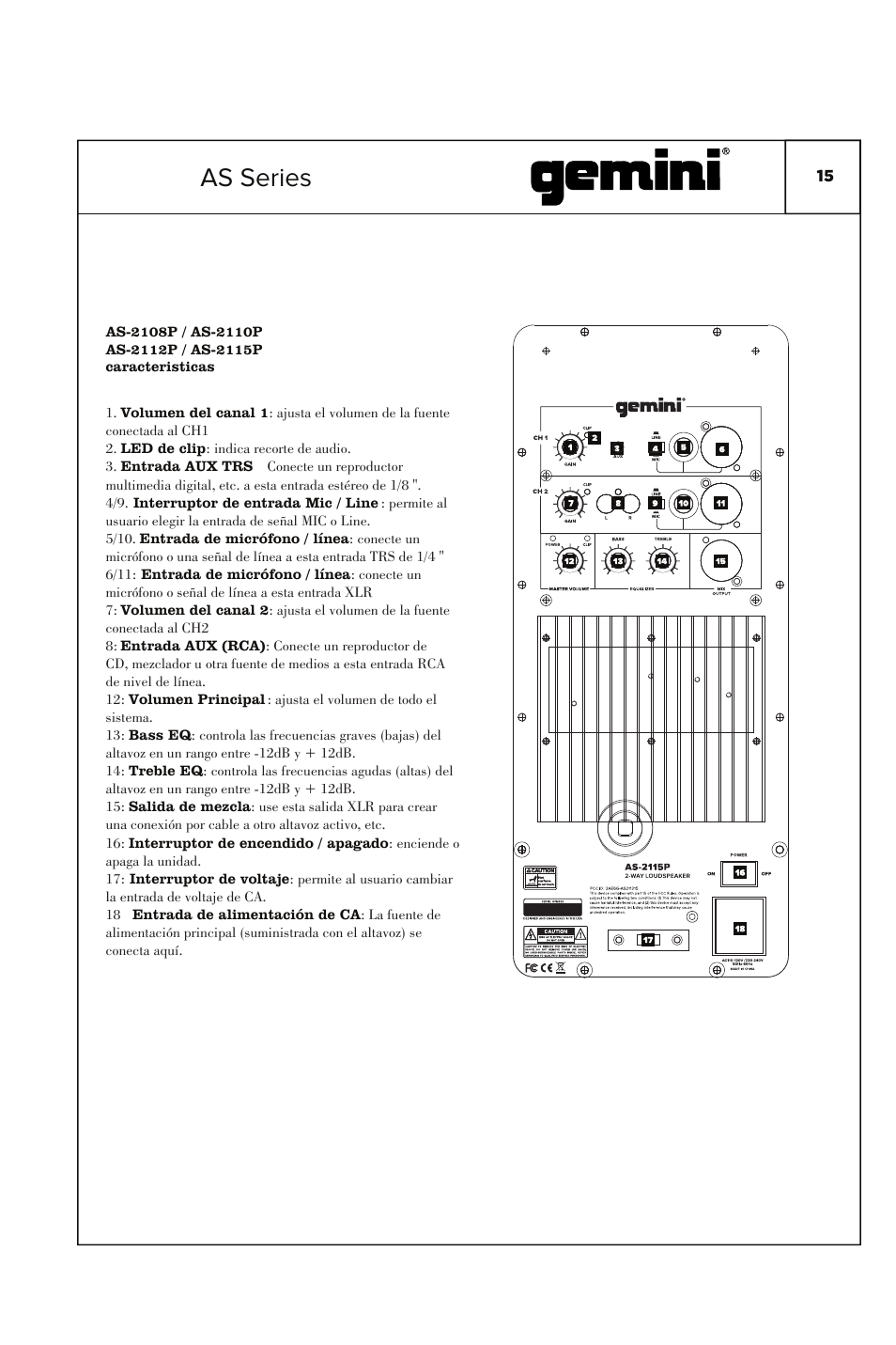 As series | Gemini 2000W 15" Active Bluetooth Loudspeaker with Stand & Mic User Manual | Page 15 / 22