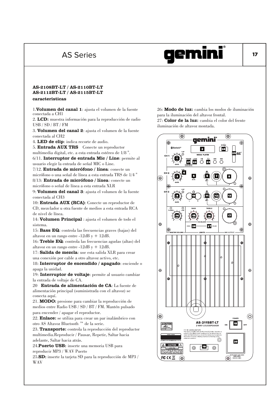 As series | Gemini 2000W 15" Active Bluetooth Loudspeaker with Stand & Mic User Manual | Page 17 / 22
