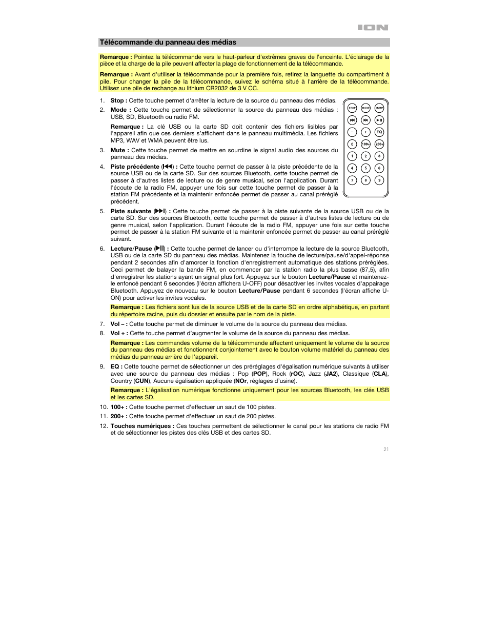Télécommande du panneau des médias | ION Audio Pro Glow 1500 Complete High-Powered 500W Bluetooth Speaker System User Manual | Page 21 / 28