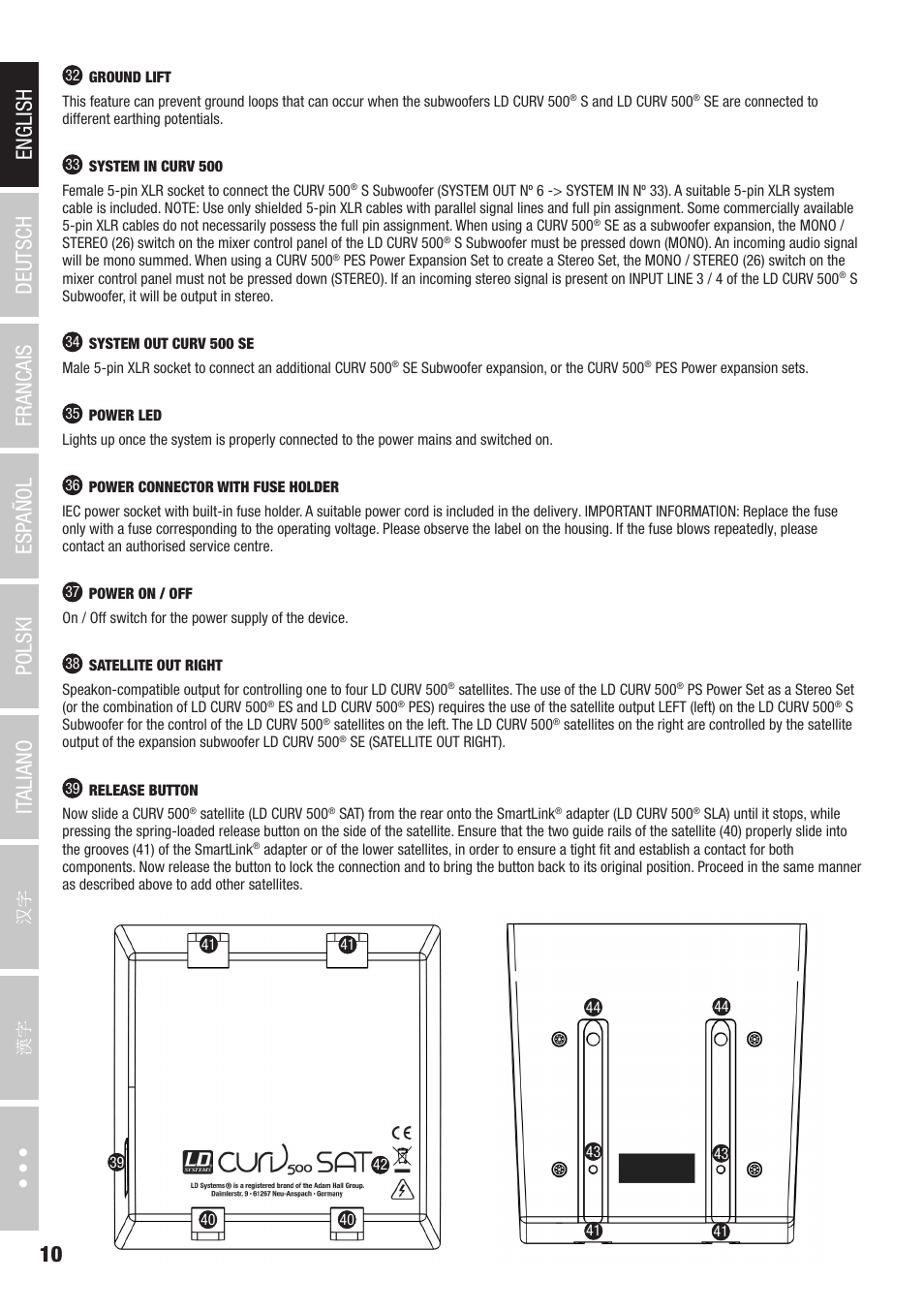 LD Systems CURV 500 AVS Portable Array System AV Set with Speaker Cables (Black) User Manual | Page 10 / 120