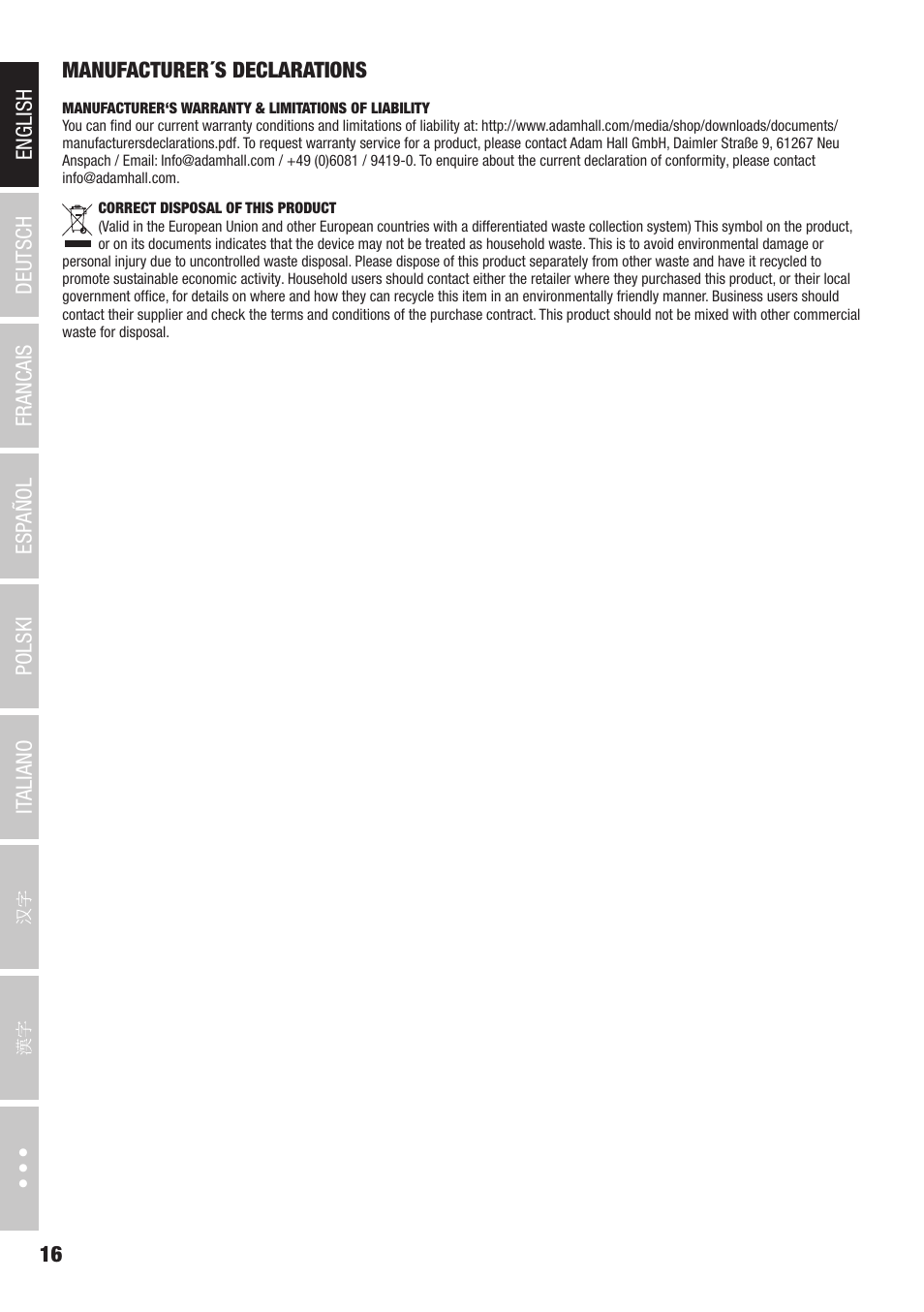 LD Systems CURV 500 AVS Portable Array System AV Set with Speaker Cables (Black) User Manual | Page 16 / 120