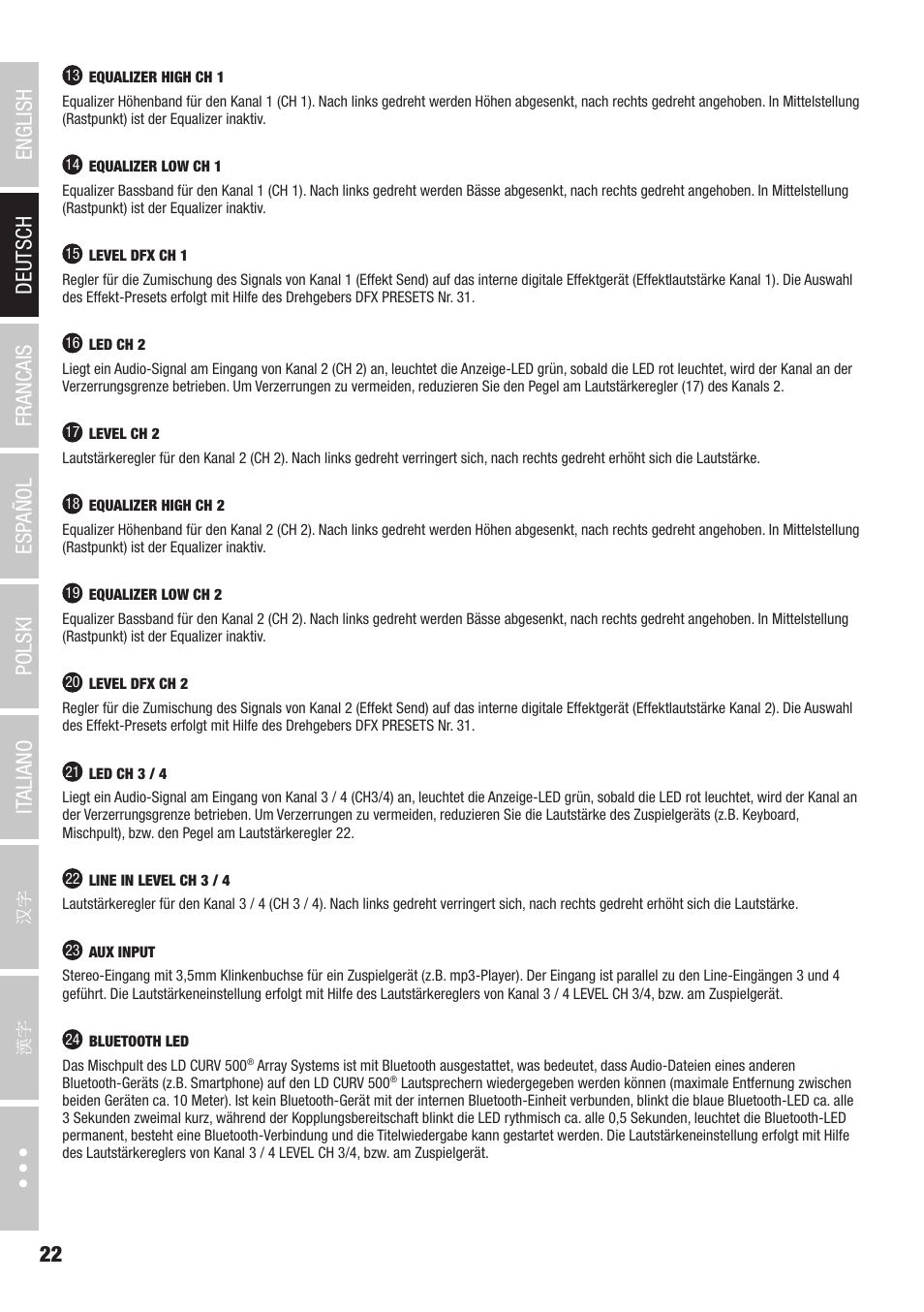 LD Systems CURV 500 AVS Portable Array System AV Set with Speaker Cables (Black) User Manual | Page 22 / 120