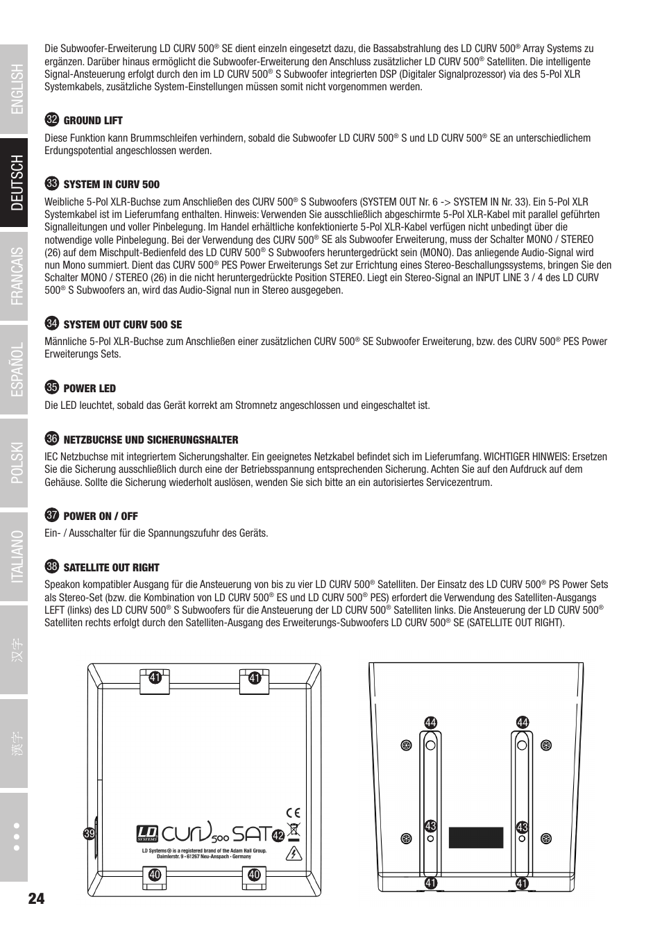 LD Systems CURV 500 AVS Portable Array System AV Set with Speaker Cables (Black) User Manual | Page 24 / 120