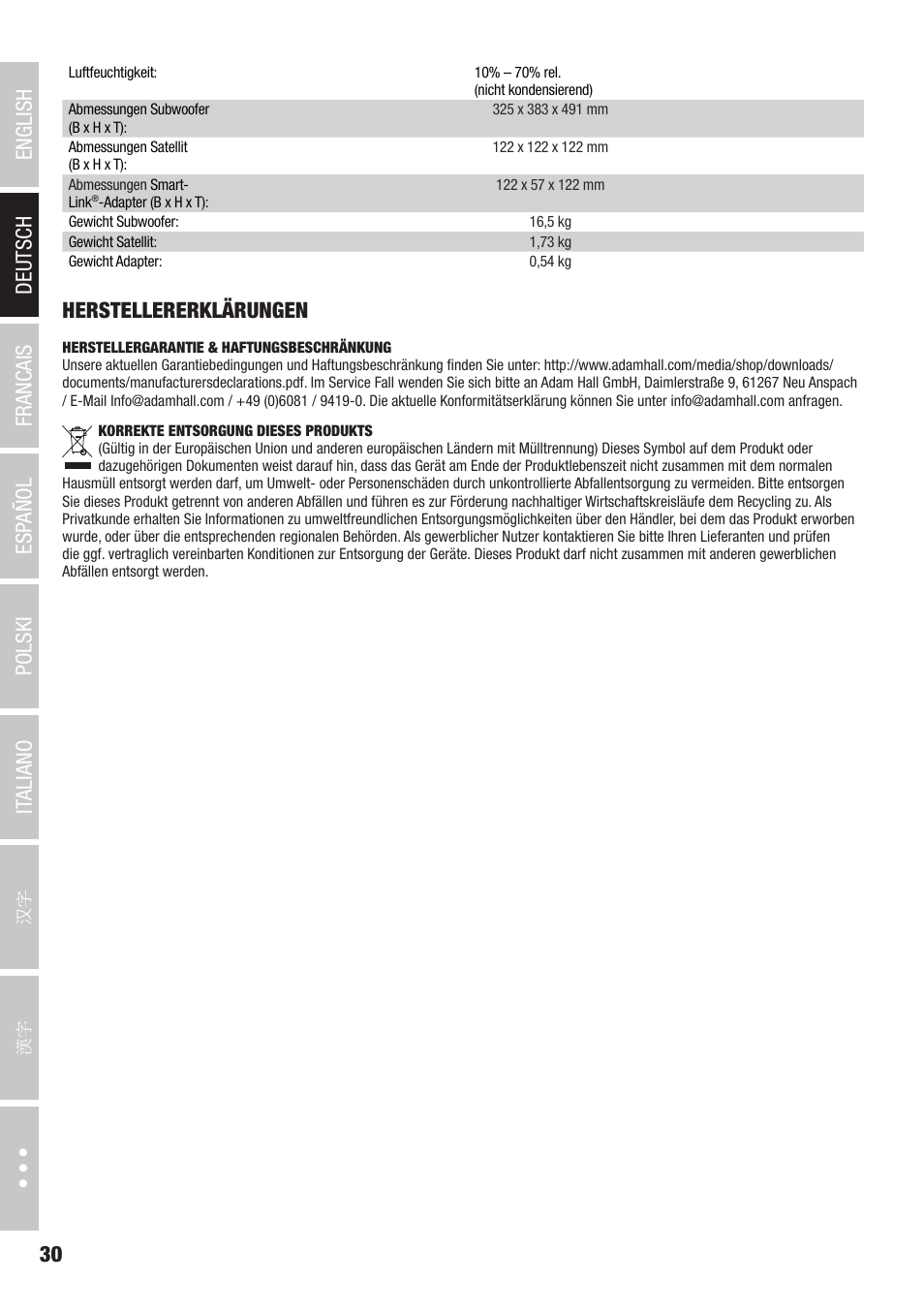 LD Systems CURV 500 AVS Portable Array System AV Set with Speaker Cables (Black) User Manual | Page 30 / 120