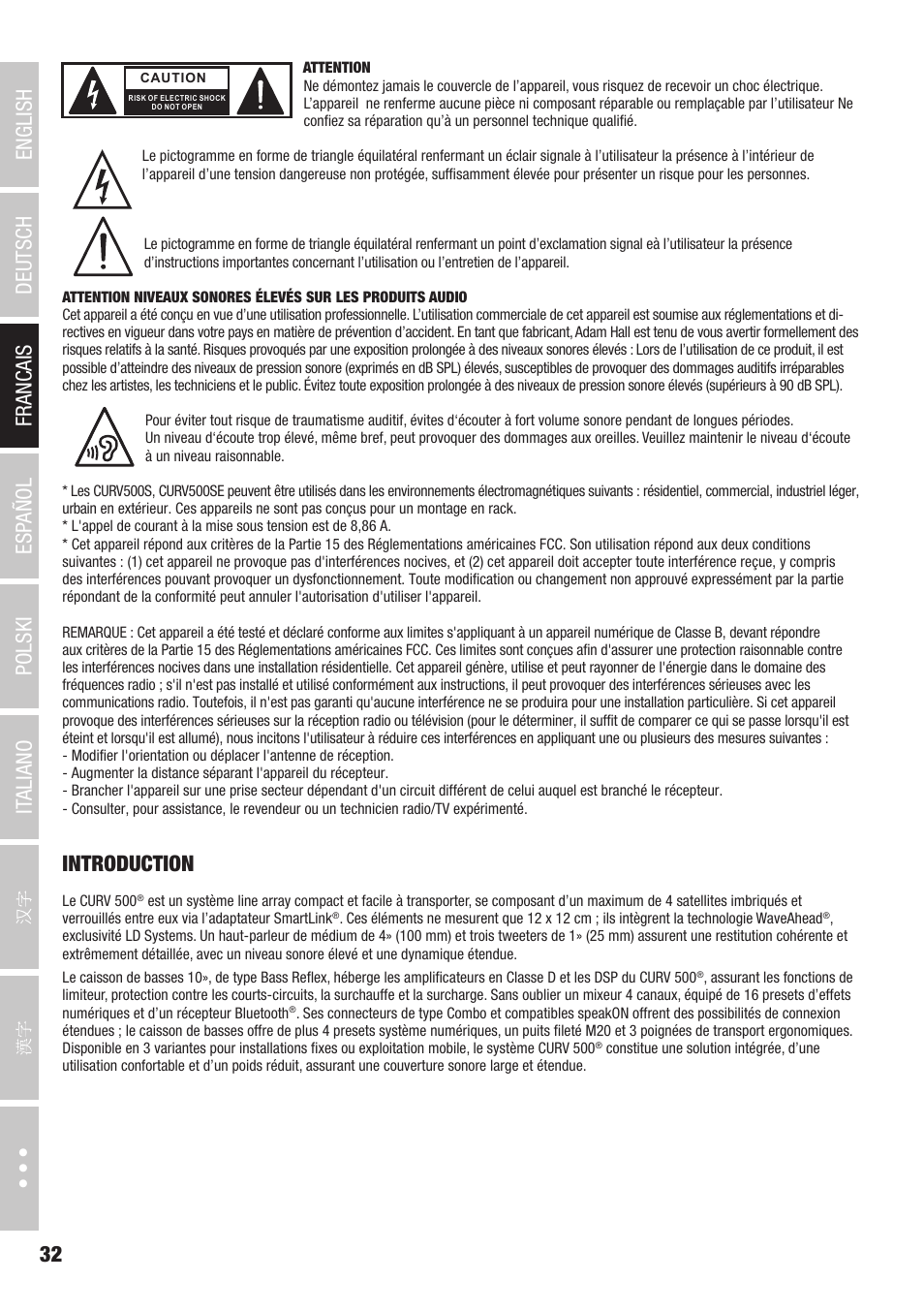 Introduction | LD Systems CURV 500 AVS Portable Array System AV Set with Speaker Cables (Black) User Manual | Page 32 / 120